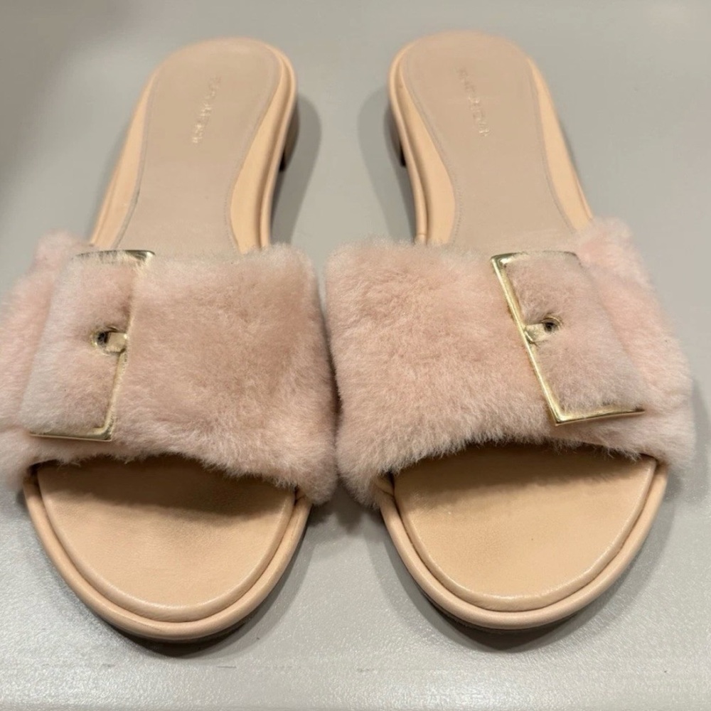 Stuart Weitzman Blush Fuzzy Slide Sandals